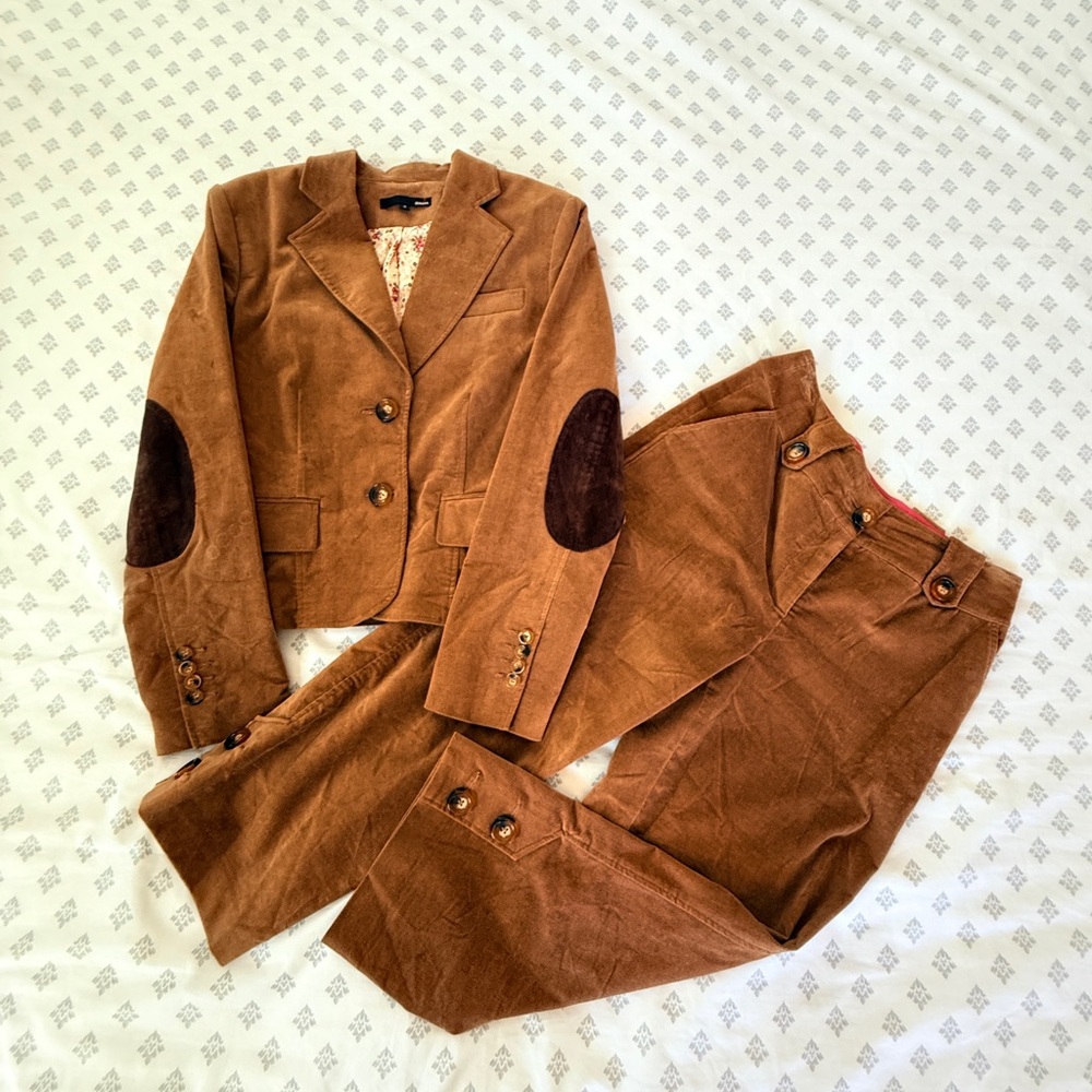 Dalia Tan Suede-Like Blazer and Pants Suit Set